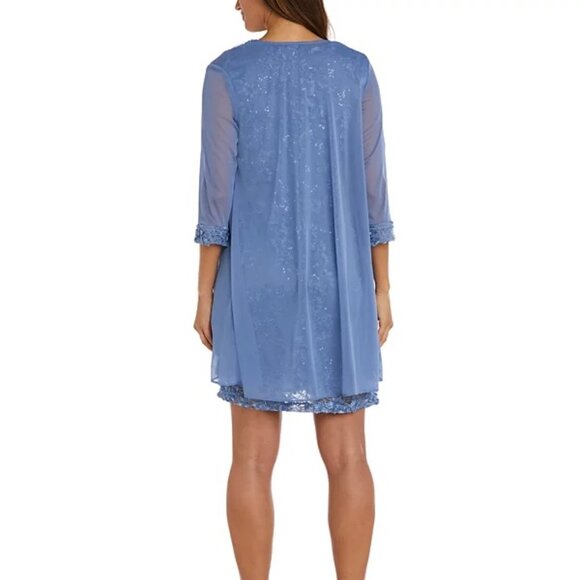 R & M Richards Women's Sequined Soutache-Mesh Dress Blue Size 6 - Picture 2 of 5